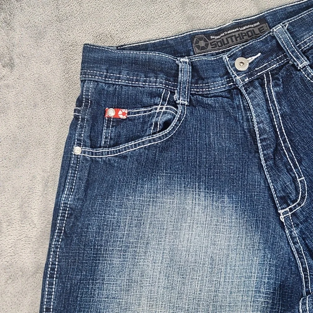 Southpole Shorts Mens 28 Red Tab Y2K Blue Denim Faded Bermuda Baggy